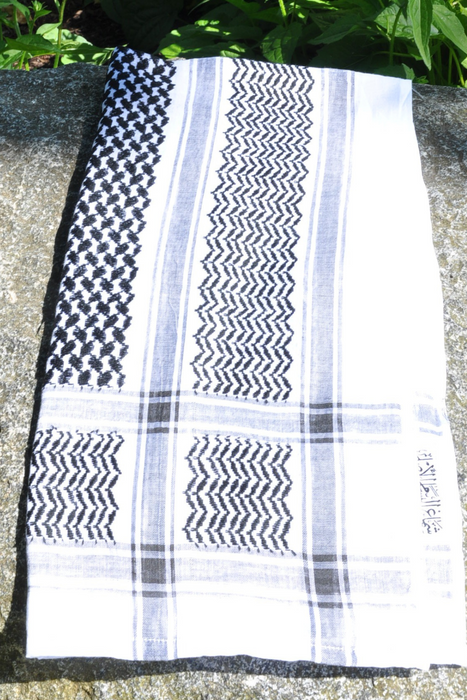 Traditional Keffiyeh Scarf-Black&White-No Tassels-Style2