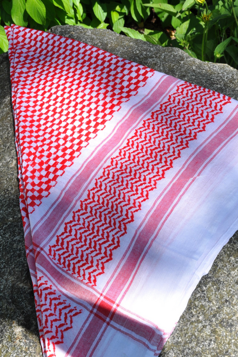Traditional Keffiyeh Scarf-Red&White-No Tassels-Style3