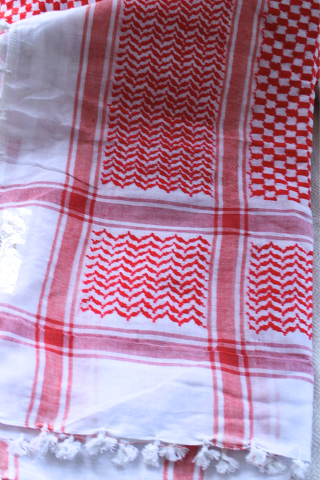 Traditional Keffiyeh Scarf-Red&White-With Tassels