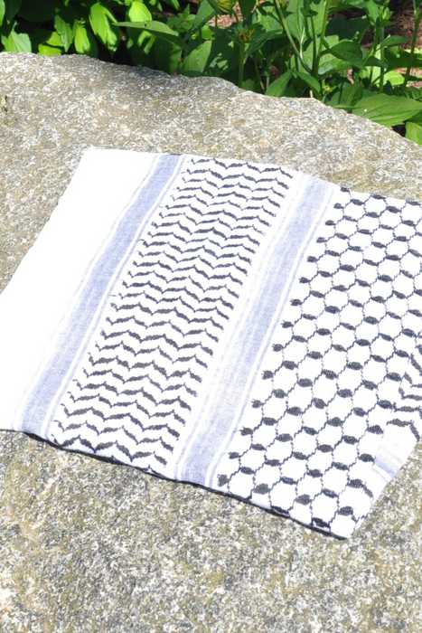 Traditional Keffiyeh Scarf-Black&White-No Tassels-Style1