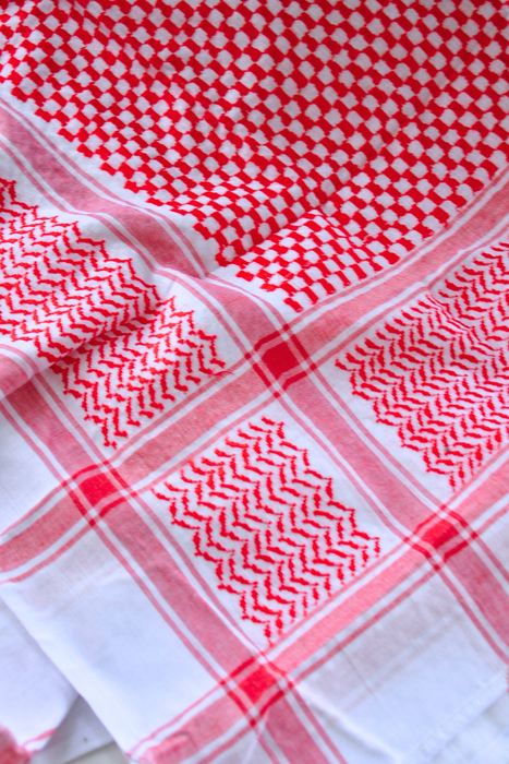 Traditional Keffiyeh Scarf-Red&White-No Tassels-Style3