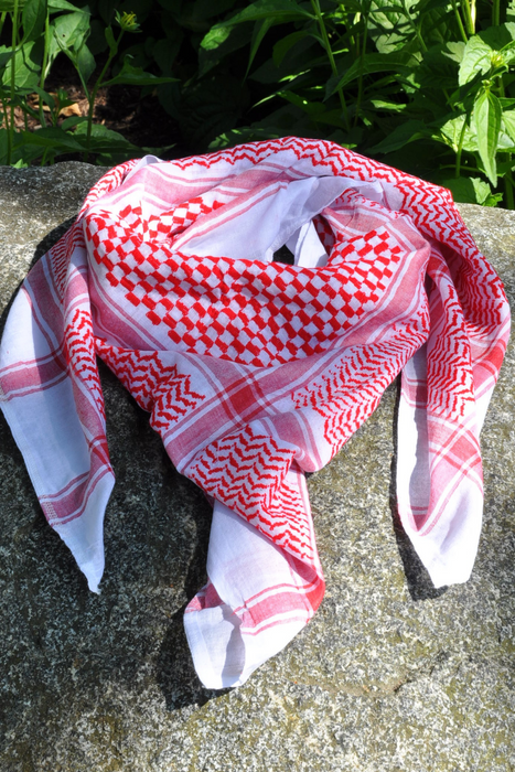 Traditional Keffiyeh Scarf-Red&White-No Tassels-Style3