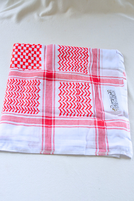 Traditional Keffiyeh Scarf-Red&White-No Tassels-Style3