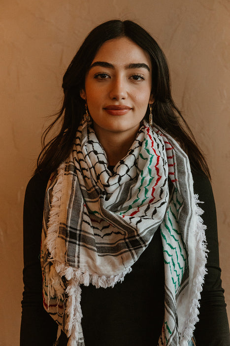 Multicolored Kuffiyeh - Red, Green and Black with Tassels