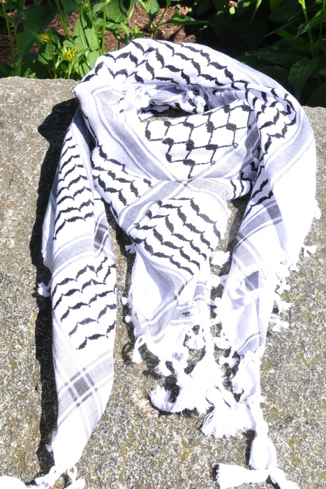 Traditional Keffiyeh Scarf-Black&White-With Tassels-Style1
