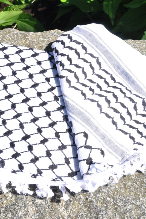 Traditional Keffiyeh Scarf-Black&White-With Tassels-Style1