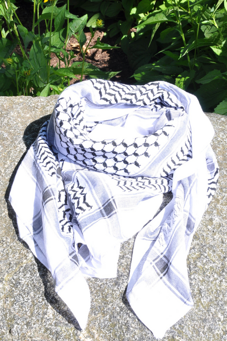 Traditional Keffiyeh Scarf-Black&White-No Tassels-Style1