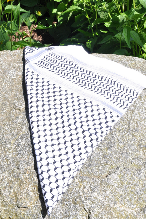 Traditional Keffiyeh Scarf-Black&White-No Tassels-Style1