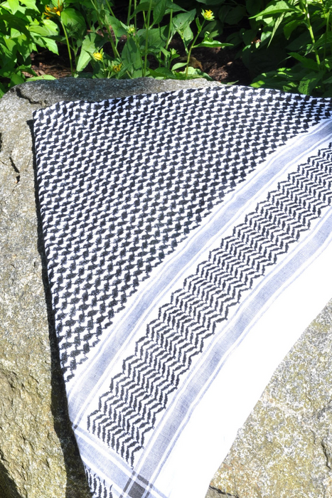 Traditional Keffiyeh Scarf-Black&White-No Tassels-Style2