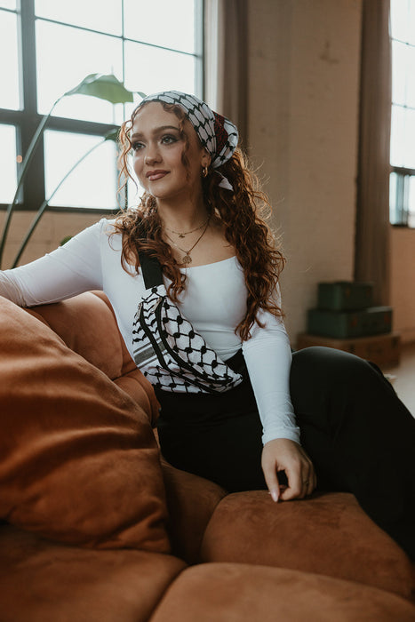 Kuffiyeh Black & White Fanny-Pack - Handmade with Adjustable Strap