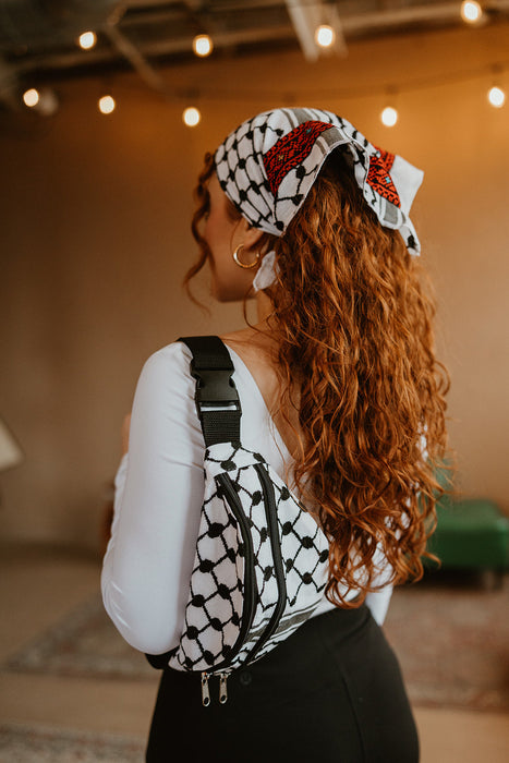 Kuffiyeh Black & White Fanny-Pack - Handmade with Adjustable Strap