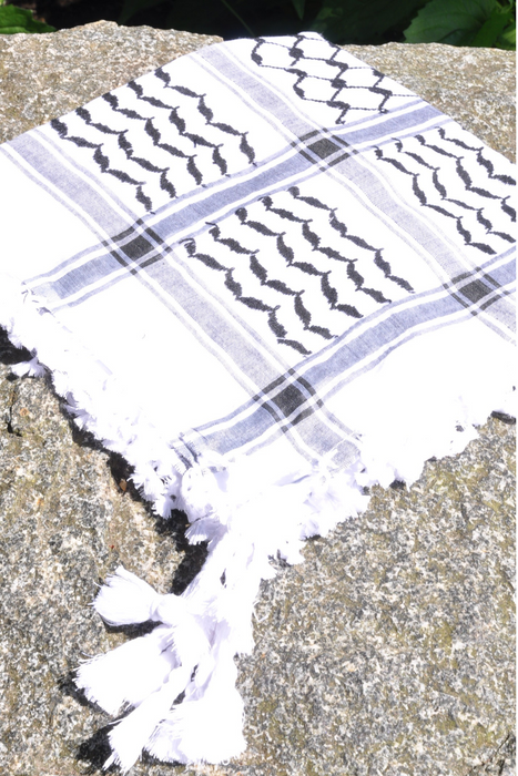 Traditional Keffiyeh Scarf-Black&White-With Tassels-Style1