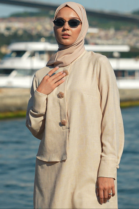 Brooch Accent Tunic In Misted Gold