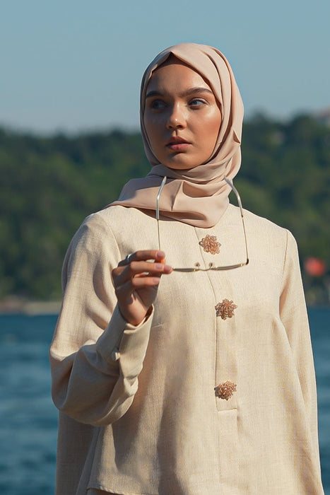 Brooch Accent Tunic In Misted Gold