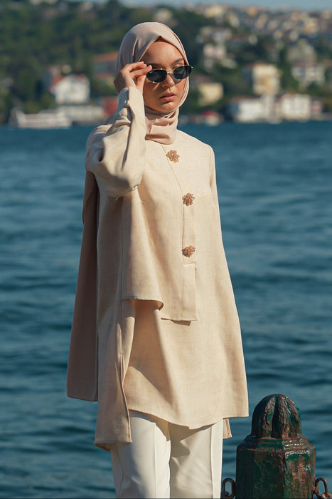 Brooch Accent Tunic In Misted Gold