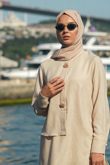 Brooch Accent Tunic In Misted Gold