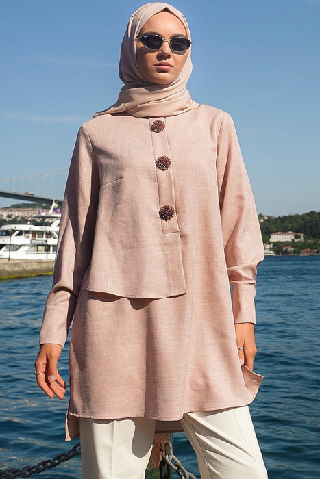 Brooch Accent Tunic In Petal Rose