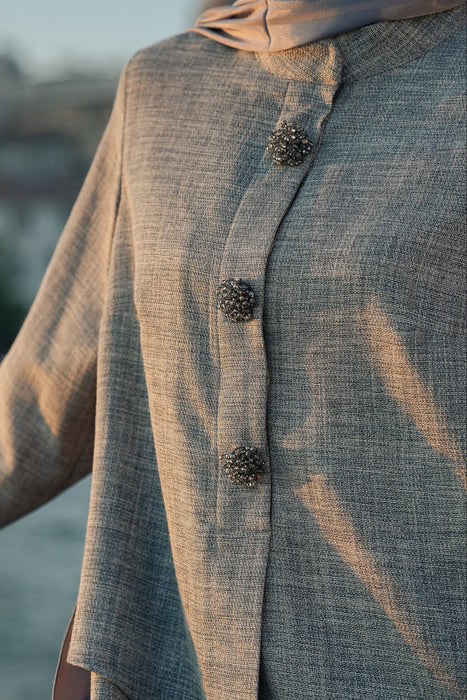 Brooch Accent Tunic In Dusky Sea