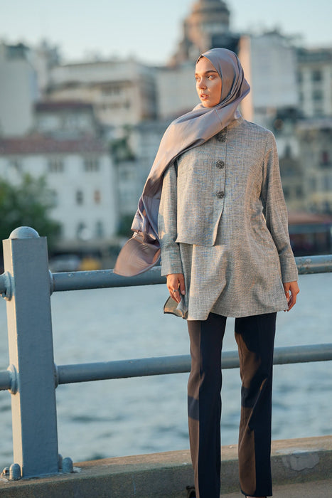 Brooch Accent Tunic In Dusky Sea