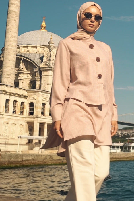 Brooch Accent Tunic In Petal Rose